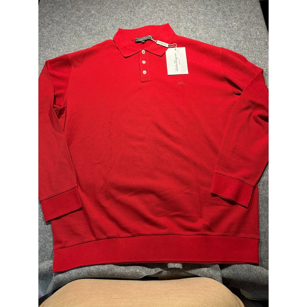 Salvatore Ferragamo Mens Long Sleeve Polo Shirt Bordeaux Red XXL Italy 12 8812 H